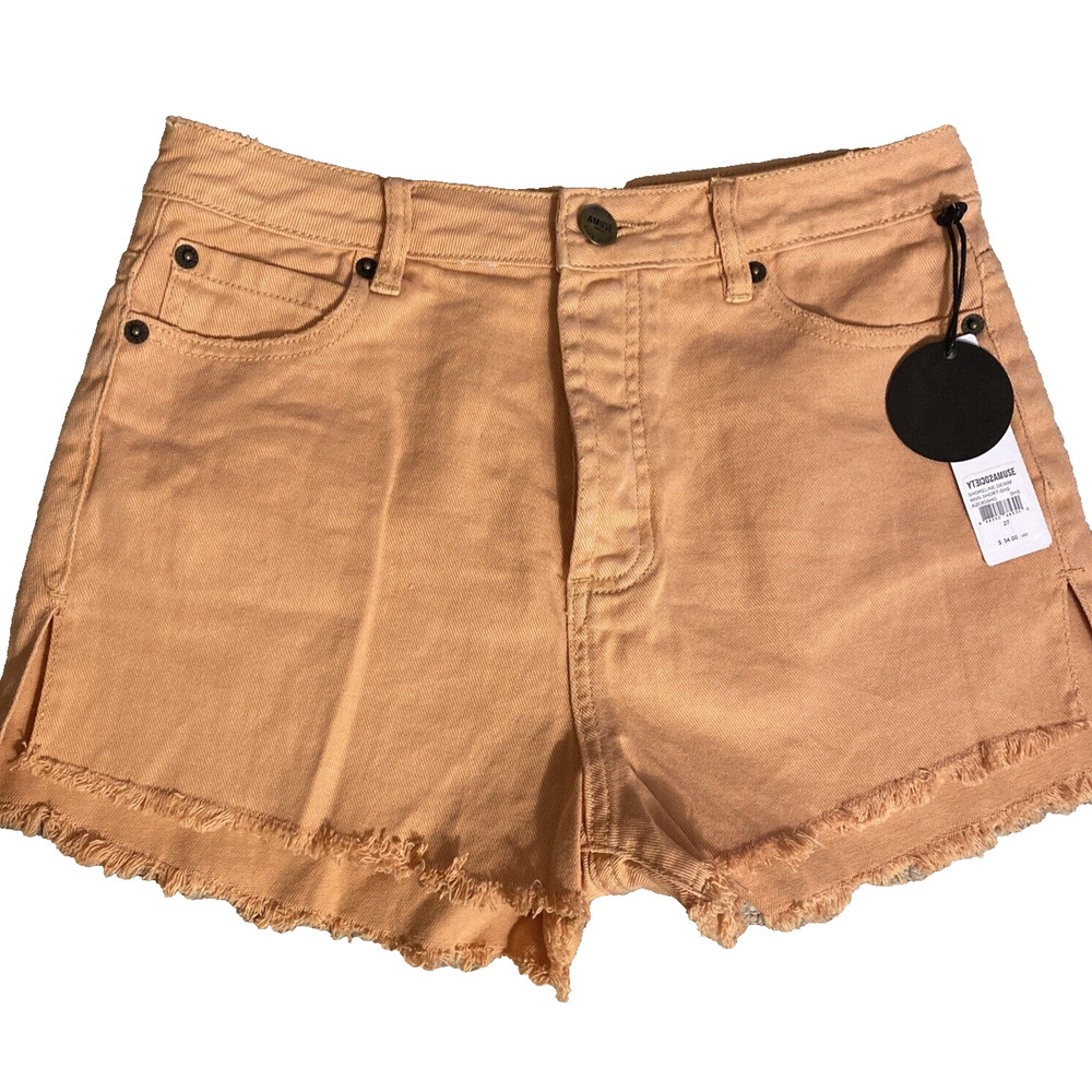 NWT Amuse Society ladies size 27 Peachy Orange Button Fly Raw Hem Denim Shorts